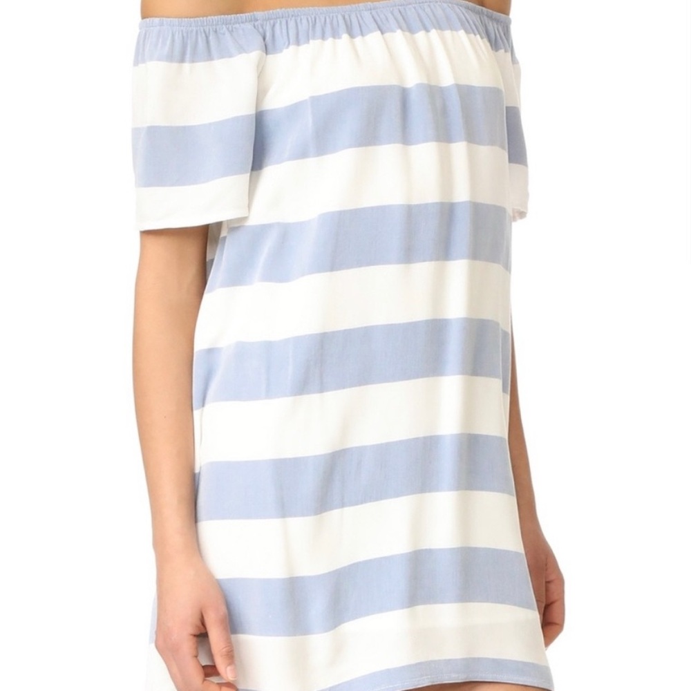 BB Dakota Blue and White Striped Off-Shoulder Dress